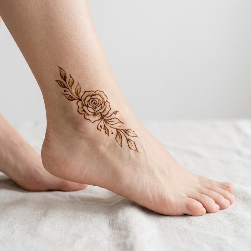 Pratikshya Timalsina Henna - Floral rose ankle temporary tattoo